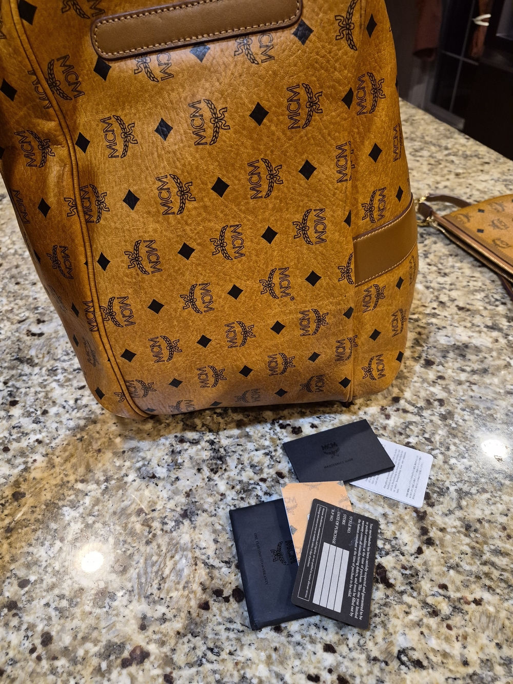 MCM Cognac Visetos Logo Tote with Matching Pouch - Picture 2 of 8